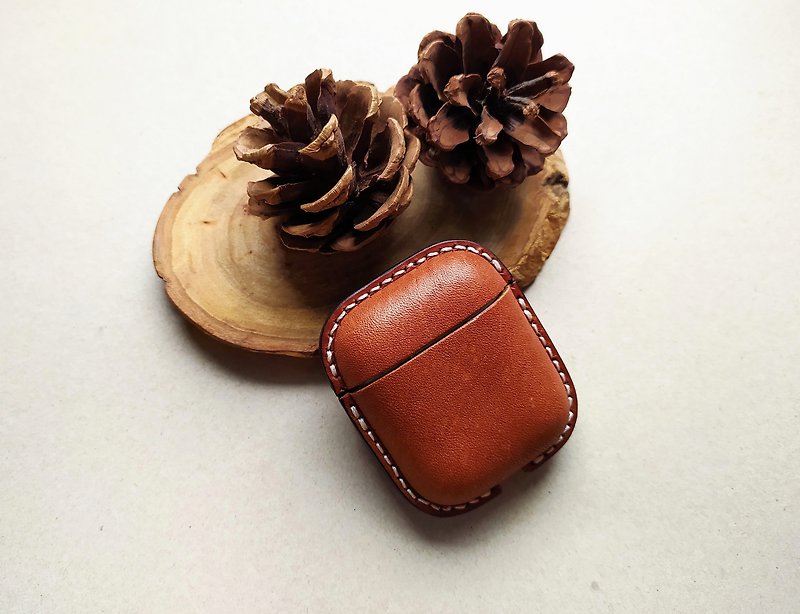 Airpods 手工皮革塑型 植鞣皮革保护套 苹果耳机保护套 - 耳机 - 真皮 咖啡色