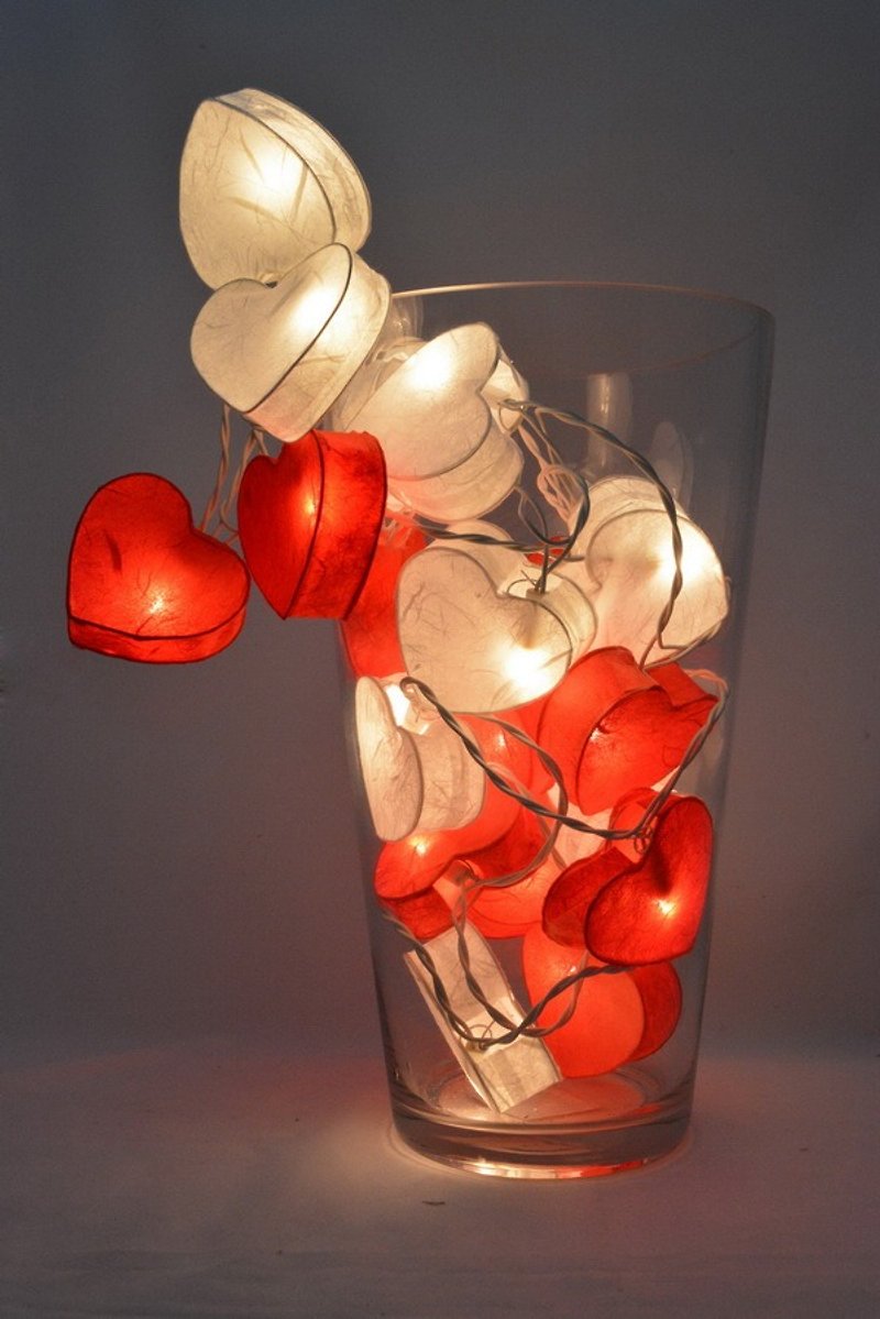 20 LED Battery Powered Red &amp; White hearts valentine - Paper Lantern String Lights for Home Decoration Wedding Party Bedroom Patio and Decoration