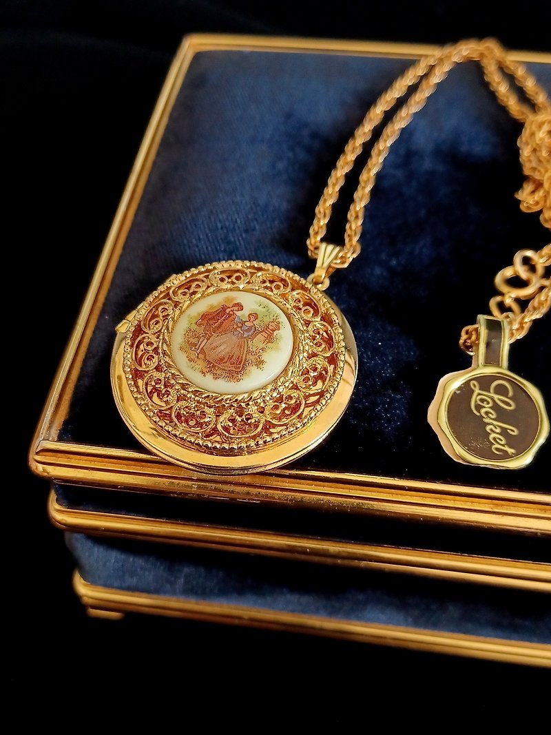 vintage jewelry Locket 圆形瓷绘相框项链 - 项链 - 其他金属 