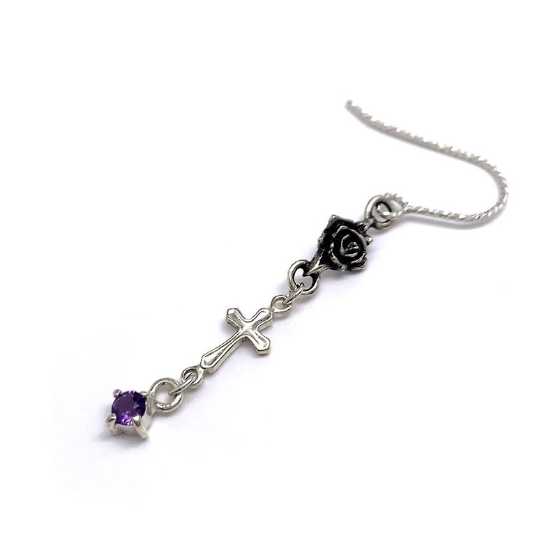 rose cross hook earrings,sterling silver,gothic jewelry,made in japan
