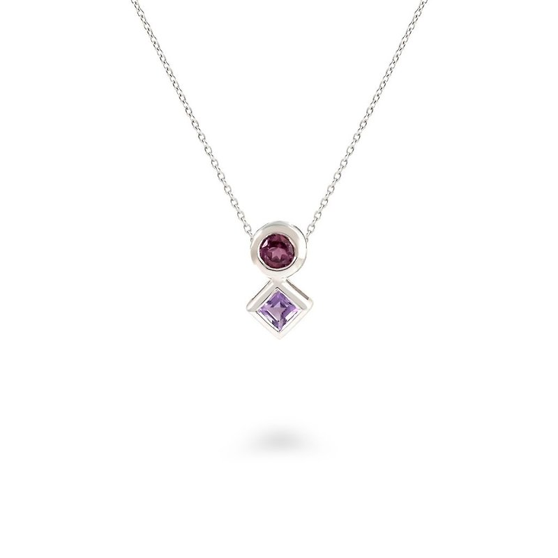 Urban Square and Round Pendant with Amethyst and Rhodolite