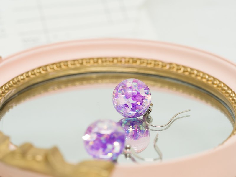 爱家作-OMYWAY 手工水中粉紫星星玻璃球颈链1.4cm - 颈链 - 玻璃 白色