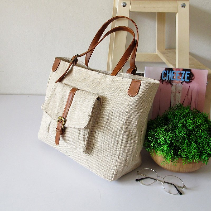 boom tote - natural[off white] - 手拿包 - 棉．麻 白色