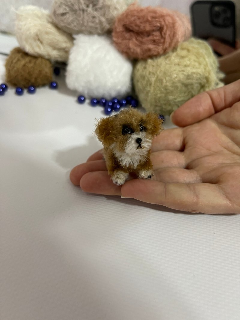 Miniature realistic maltipoo Teddy dog custom pet for doll Blythe dog replica - 编织/刺绣/羊毛毡/裁缝 - 绣线 咖啡色