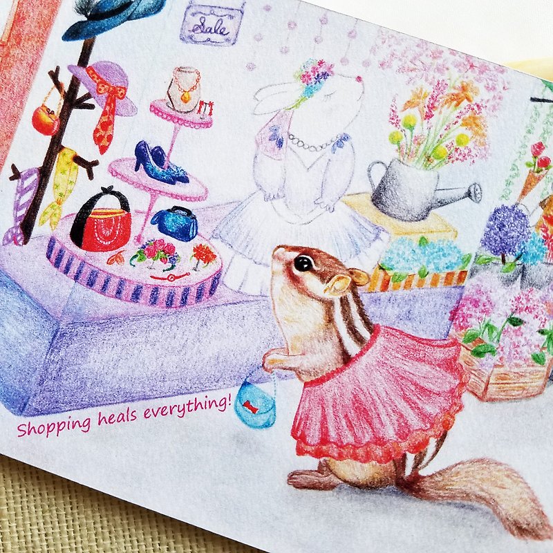 明信片-花栗鼠爱购物 - 卡片/明信片 - 纸 紫色
