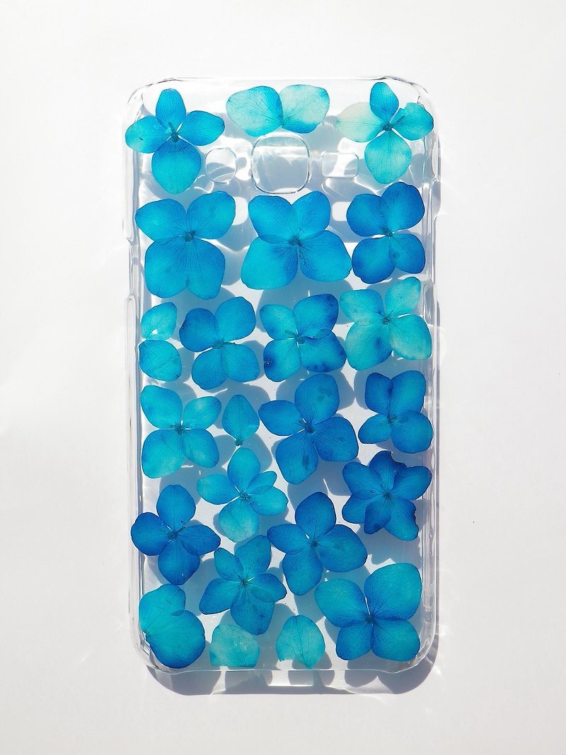 Anny's workshop手作押花手机保护壳，适用于Samsung Galaxy J7, 蓝色绣球花 (现货) - 手机壳/手机套 - 塑料 蓝色