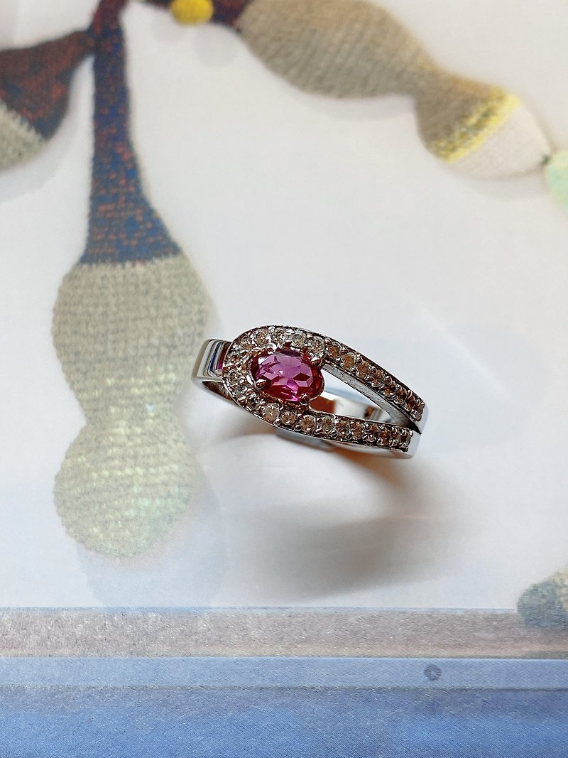 宝石 戒指 粉红色 - 天然 切面 粉碧玺 戒指 印度制 925纯银