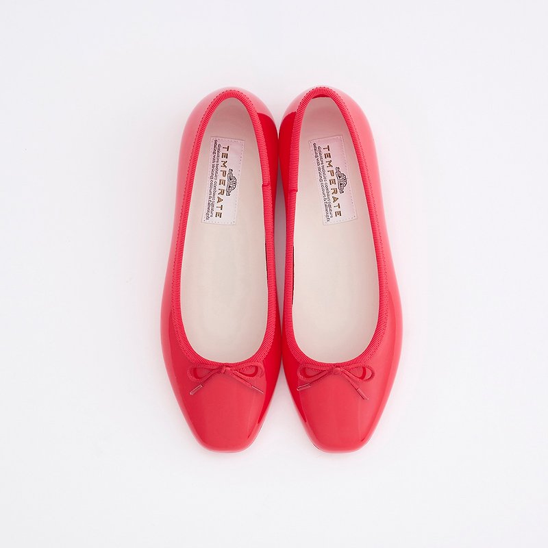 EMMA (RED) PVC SQUARE TOE FLATS スクエアトゥ パンプス　レインシューズ - 雨鞋/雨靴 - 防水材质 红色