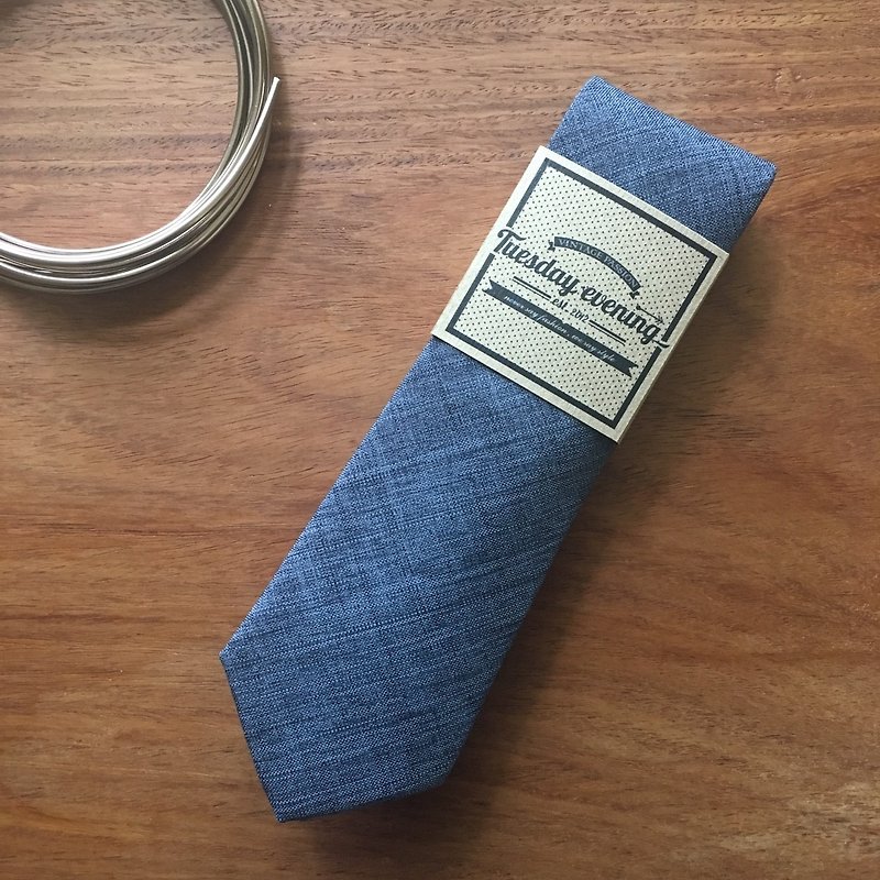 Necktie Medium Blue Jean - 领带/领带夹 - 棉．麻 蓝色