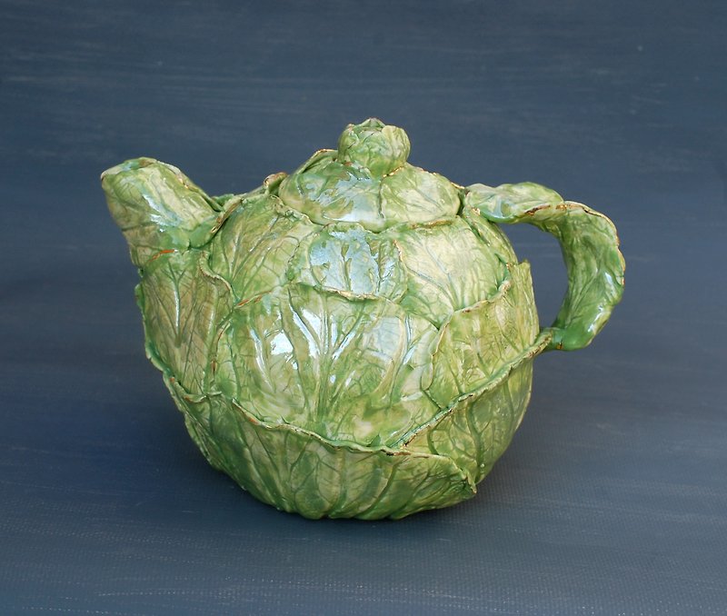 白菜绿瓷茶壶蔬菜雕塑蔬菜雕塑陶瓷