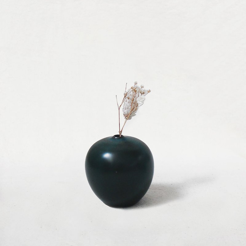 手工陶瓷迷你花器 － 小苹果（墨绿色） - 花瓶/陶器 - 陶 绿色