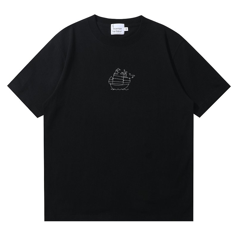 Incense Harbour 美国纯棉 渔船图案 无缝T-shirt T恤-黑色 - 中性连帽卫衣/T 恤 - 棉．麻 黑色