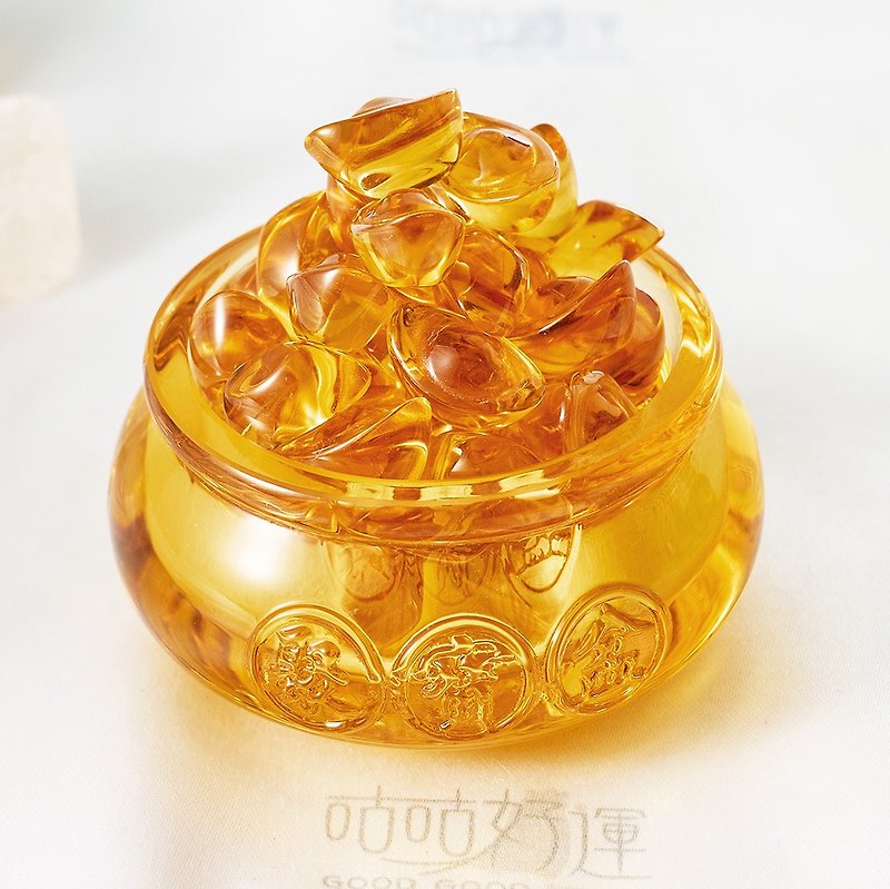 水晶琉璃8cm旺财运聚宝盆(含开光)偏财运、事业运、招贵人 - 摆饰 - 玻璃 黄色