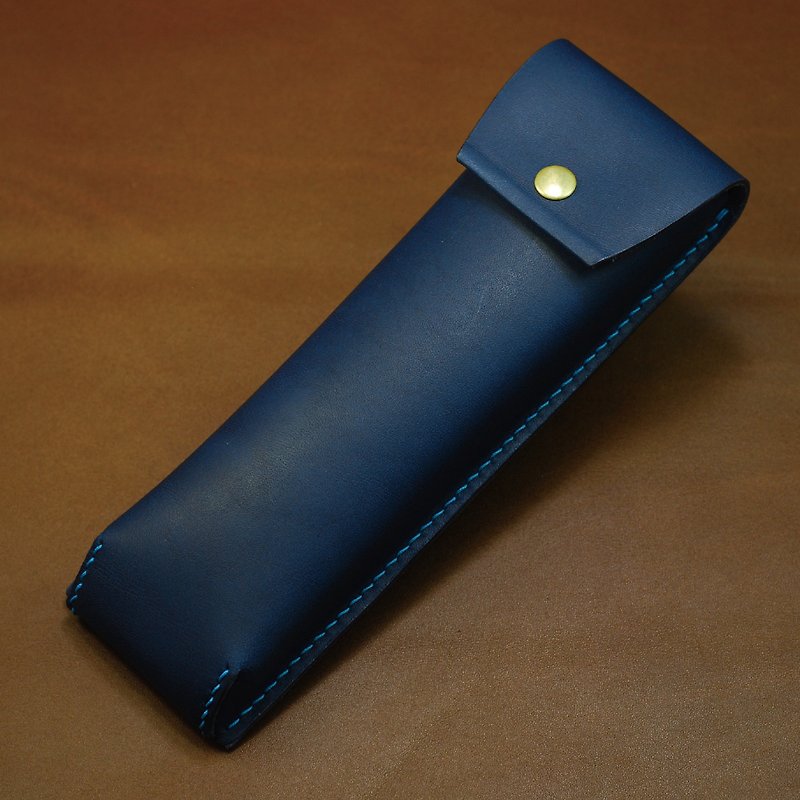日式笔袋 真皮手缝 (蓝色) - 铅笔盒/笔袋 - 真皮 蓝色