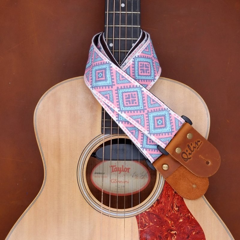 蓝色和粉红色复古风格吉他带 - 吉他/乐器 - 真皮 粉红色