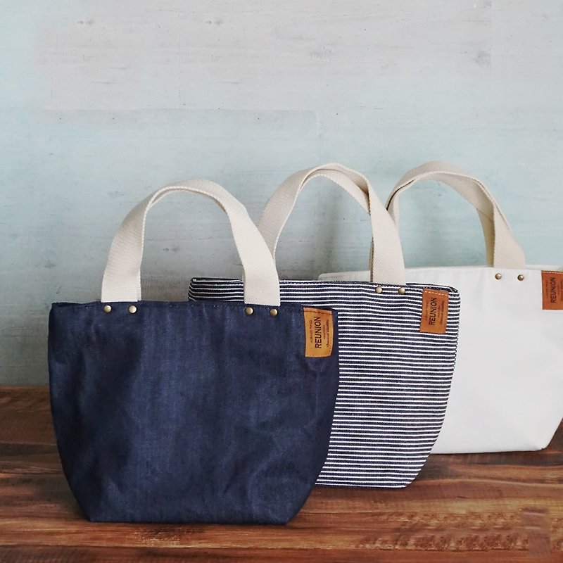 Reunion Denim Cooler Tote Bag Shopping Food Snacks Ecological Jeans Picnic Cool - 化妆包/杂物包 - 棉．麻 蓝色