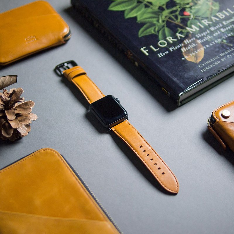Alto Apple Watch 皮革表带 42/44/45/49mm - 焦糖棕 - 表带 - 真皮 橘色