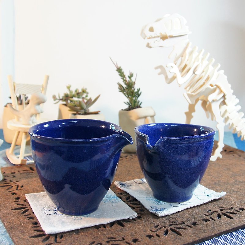 钴蓝茶海,公道杯-容量约300,250,180ml - 茶具/茶杯 - 陶 蓝色