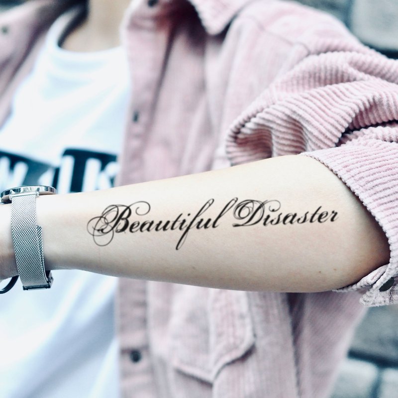OhMyTat 美丽的灾难 Beautiful Disaster 刺青图案纹身贴纸 (2张) - 纹身贴 - 纸 黑色