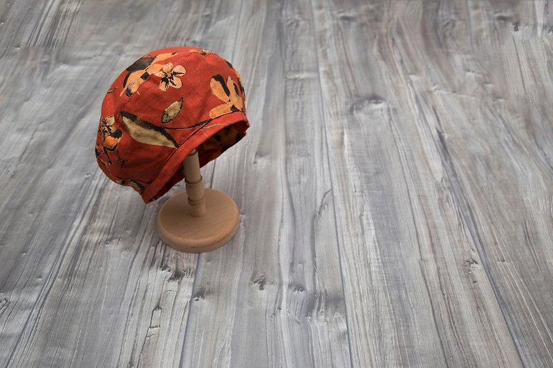 tree_和风单片贝蕾画家帽.枫 - 帽子 - 棉．麻 橘色