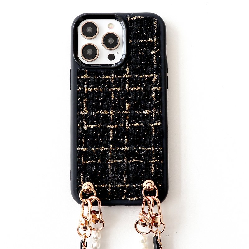iPhone14/13 法黑coco巴黎毛呢背带手机壳 - 手机壳/手机套 - 塑料 黑色