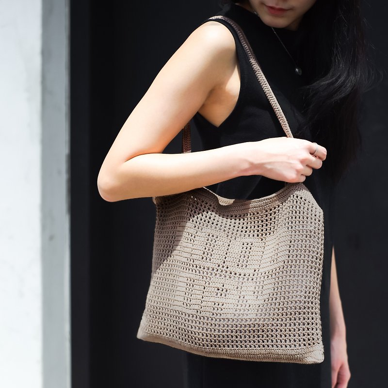 Crochet Quote Tote Bag | "Good day" in Stardust - 手提包/手提袋 - 其他材质 咖啡色
