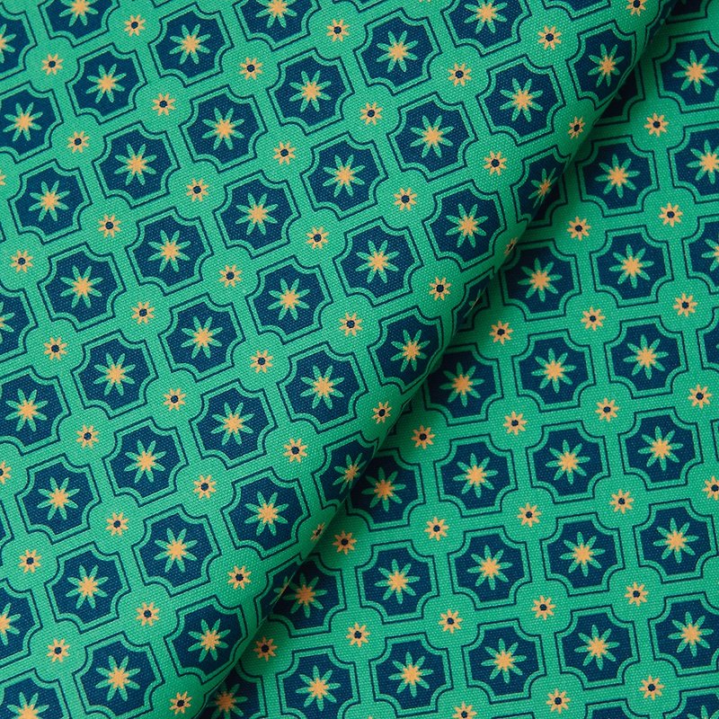 手印棉帆布(满花)-250g/y/老磁砖2号/摩洛哥蓝绿 - 编织/刺绣/羊毛毡/裁缝 - 棉．麻 绿色