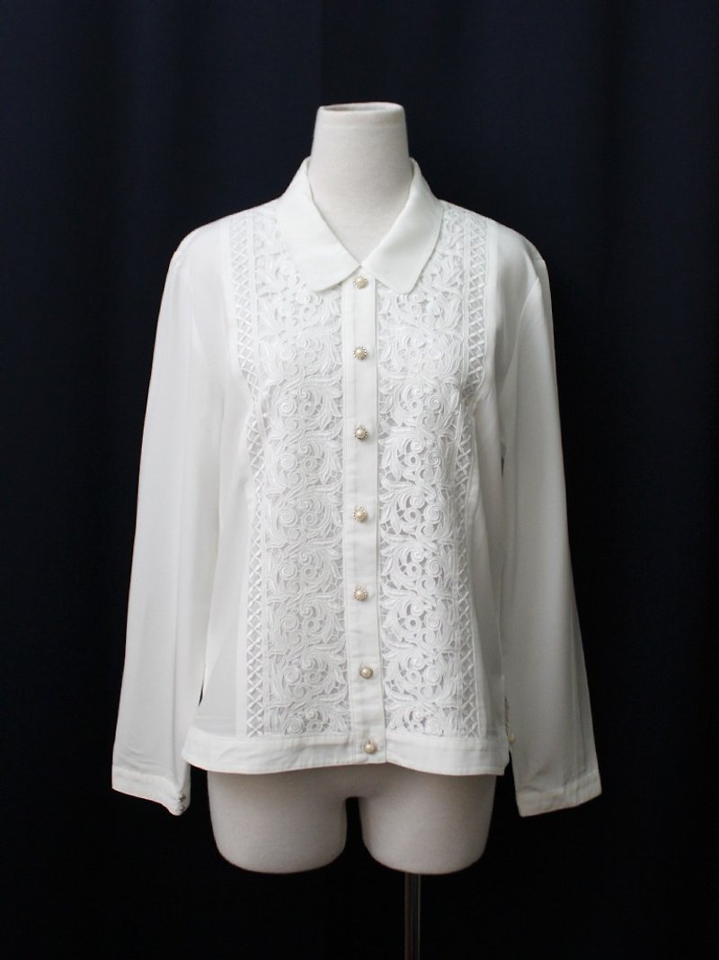 【RE0201T1700】日本制典雅复古双层图腾白色古着衬衫 - 女装衬衫 - 聚酯纤维 白色