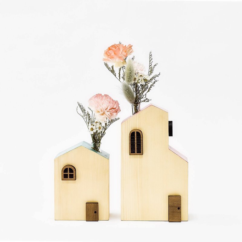 原木暖暖小屋 扩香花束 桧木 Handmade Wood House - 花瓶/陶器 - 木头 黄色
