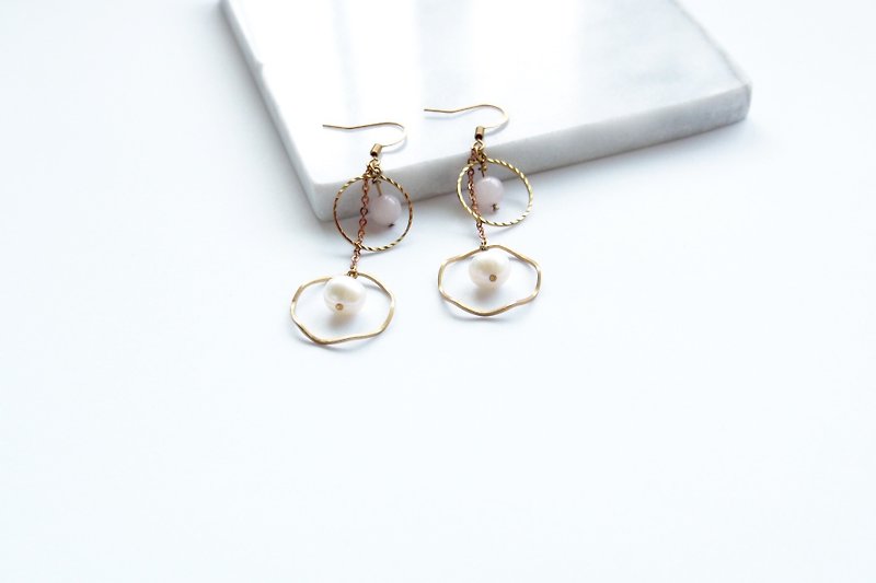黄铜耳环 | 粉晶 | 天然珍珠 | 几何   耳针 / 耳夹  - 耳环/耳夹 - 铜/黄铜 