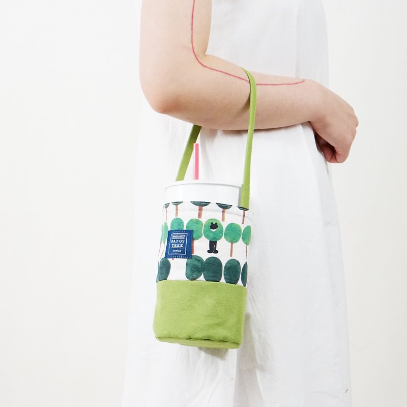 环保饮料提袋 - 单一购买区 - 多款花色 - 随行杯提袋/水壶袋 - 棉．麻 绿色