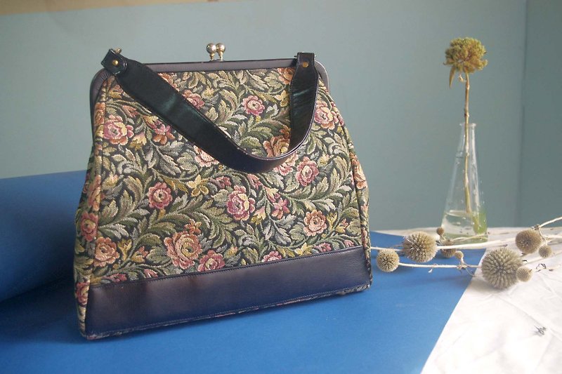 欧洲古董包-缇花布面口金手提包 - 手提包/手提袋 - 聚酯纤维 