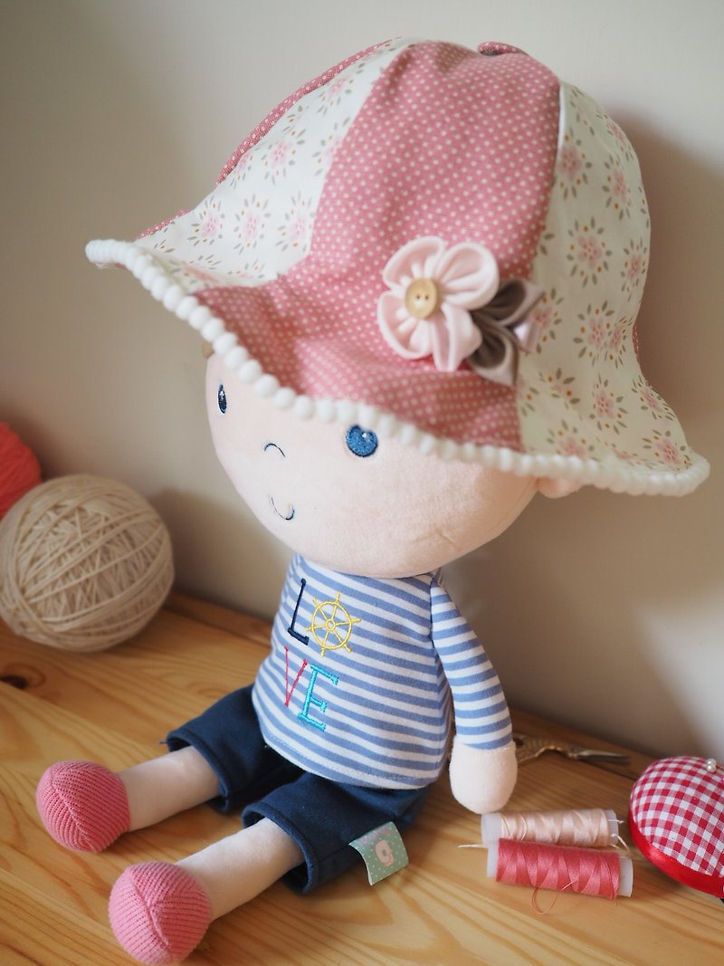 手工制作双面棉质粉红小碎花拼布帽子发夹套装 - 婴儿帽/发带 - 棉．麻 粉红色