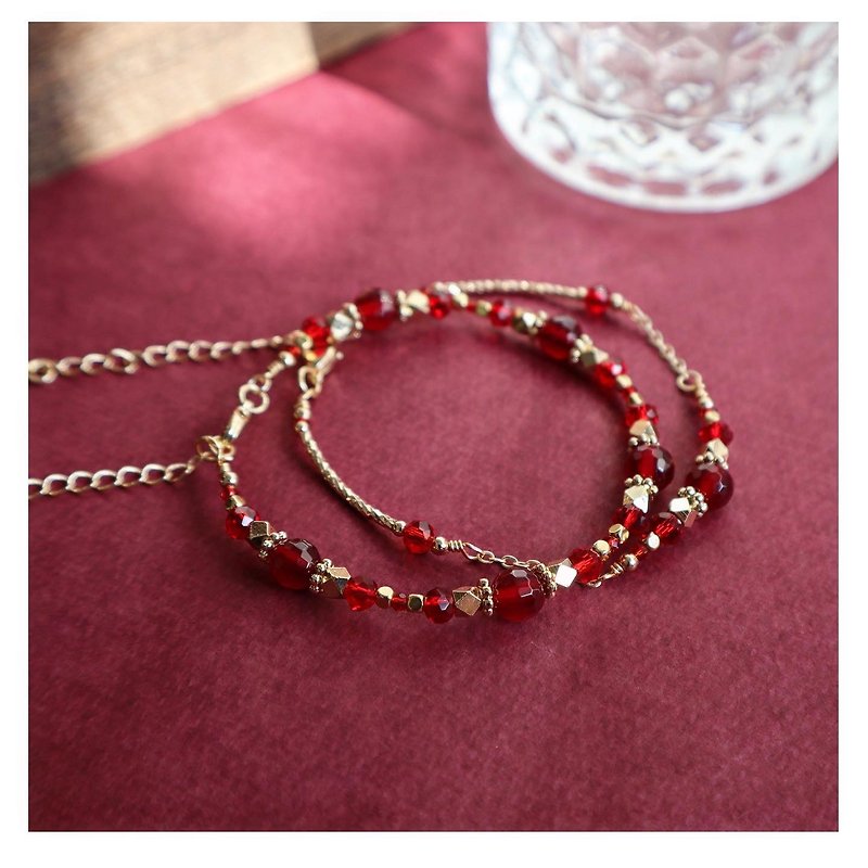生日石系列 | 七月 | 红宝石  | 两件组合式手链 - 手链/手环 - 半宝石 红色