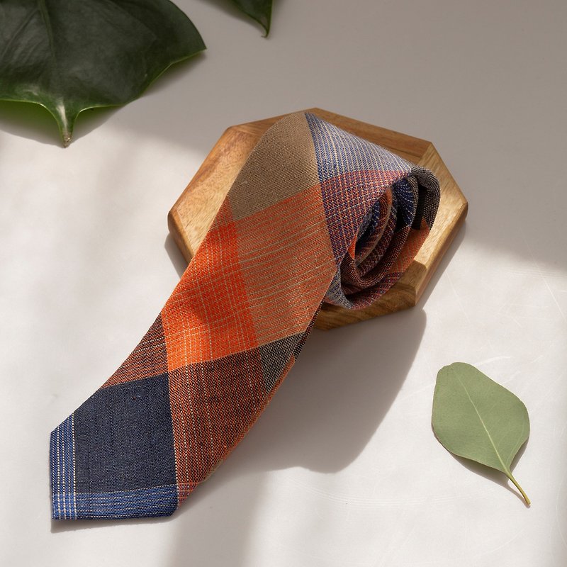 日式拼接蓝橘领带-满满秋天气息,活泼的蓝橘色超亮眼,快来试试 ! - 领带/领带夹 - 其他人造纤维 橘色