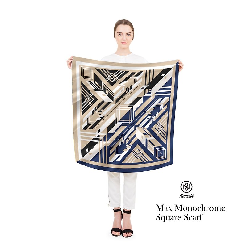 Max Monochrome Square Scarf (Personalized name) - 丝巾 - 丝．绢 多色