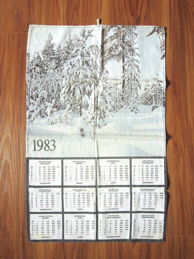1983年芬兰瑞典语并行雪地景色年历厨布 - 厨房用具 - 棉．麻 白色