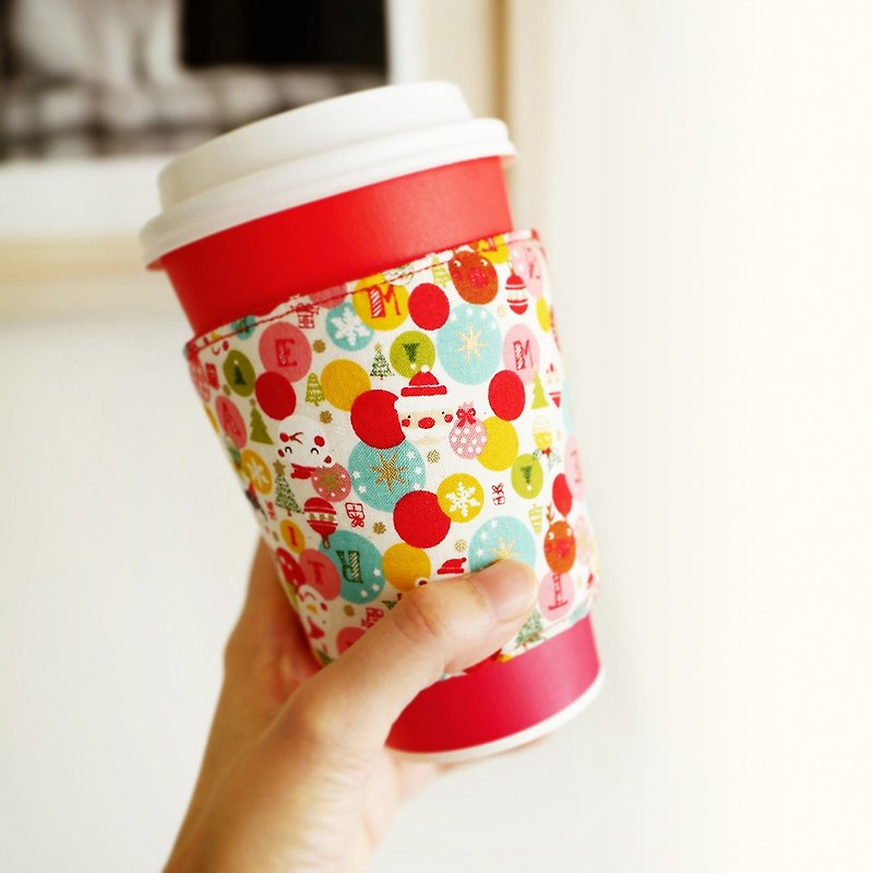 圣诞节限定款 / 手工环保咖啡杯套 / Christmas系列 - 随行杯提袋/水壶袋 - 棉．麻 红色