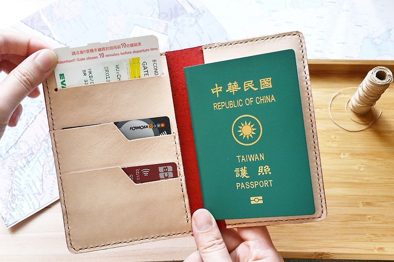 护照套 意大利牛皮手作 酒红色 多色可选 免费刻字包装 - 护照夹/护照套 - 真皮 红色