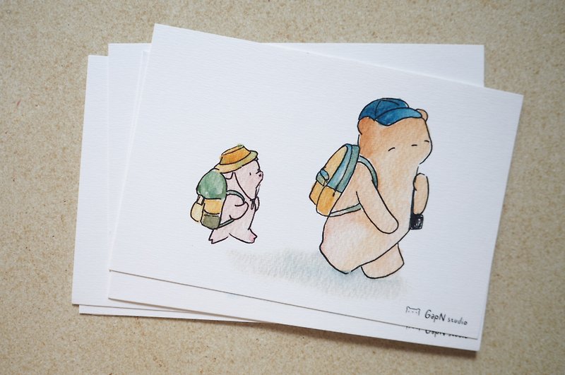 Bears Pig year 2019 postcard Traveler - 卡片/明信片 - 纸 多色