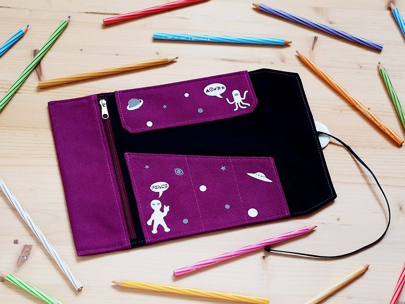 外太空卷笔袋 - 铅笔盒/笔袋 - 棉．麻 紫色