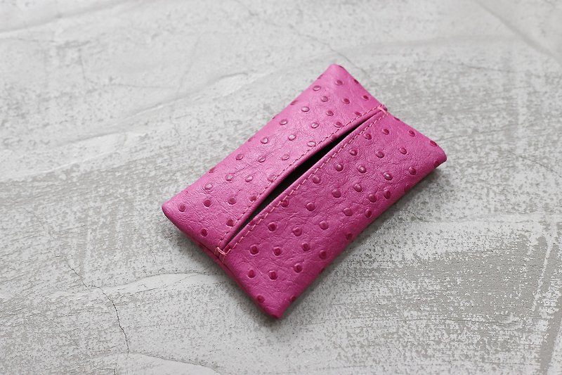 皮革面纸套 随身面纸套 粉红色鸵鸟纹定制化礼物 - 纸巾盒 - 真皮 粉红色