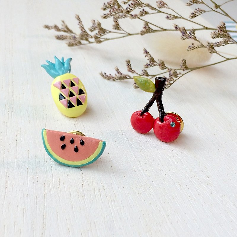 Mixed Fruit collection! Pineapple pin, Cherry pin, Melon pin, Fruit pin - 胸针 - 粘土 多色