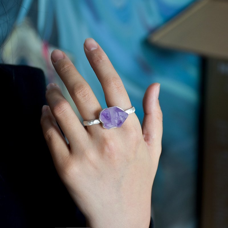 原创设计紫晶原石紫水晶矿石纯银连指戒指 港码15-18#可戴 - 戒指 - 水晶 紫色