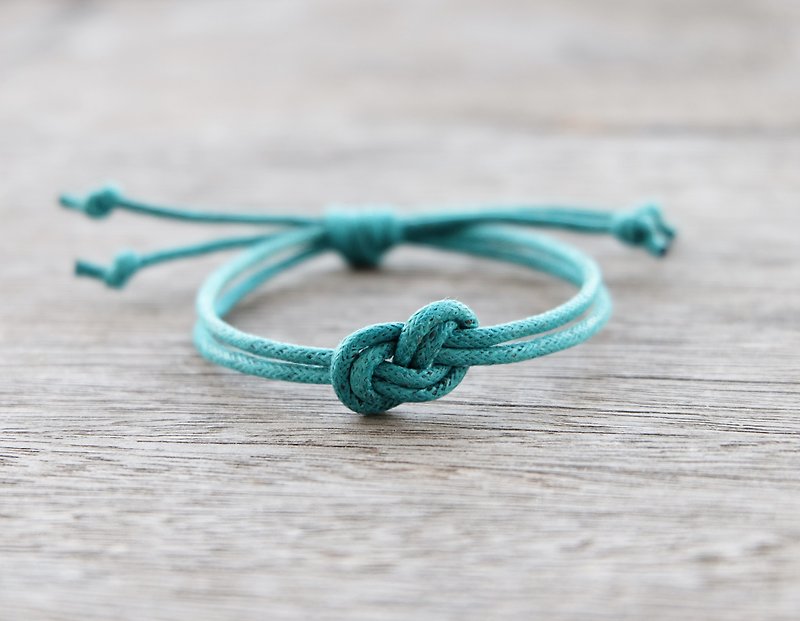 Infinity bracelet , waxed cotton cord bracelet in teal mint - 手链/手环 - 棉．麻 绿色