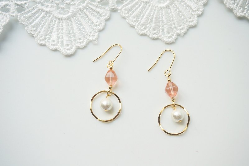 简约设计耳环 - 粉红天然石 。 (针式/夹式) - 耳环/耳夹 - 宝石 粉红色