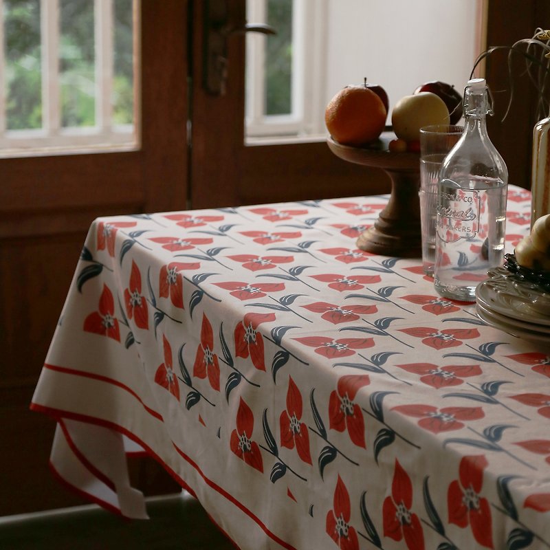 北欧复古繁花印花帆布方形圆桌茶几盖布长方形桌布 - 餐垫/桌巾 - 棉．麻 红色
