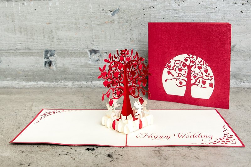 3D婚礼庆贺立体卡片 - 卡片/明信片 - 纸 红色