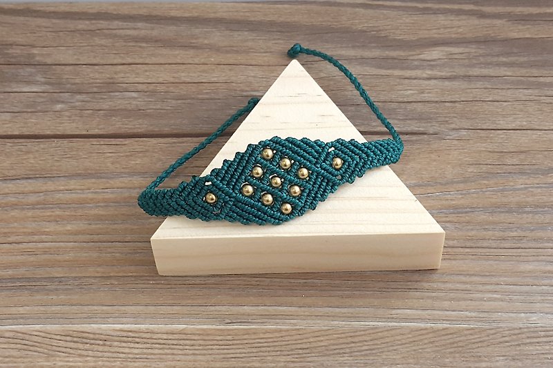 Misssheep-H23 深绿色南美蜡线编织黄铜珠手环 - 手链/手环 - 其他材质 绿色