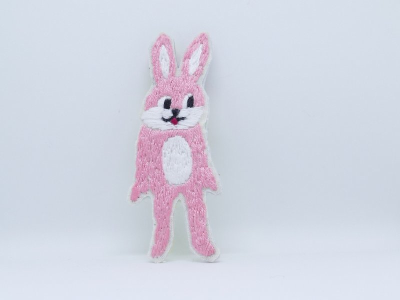 刺繍のブローチ  着ぐるみ動物 ウサギ - 胸针 - 棉．麻 粉红色